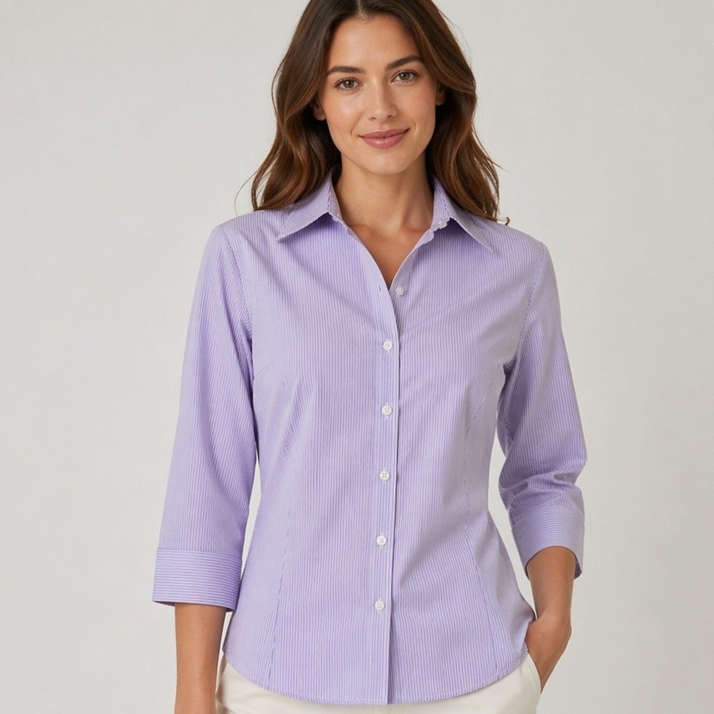 Jockey Wrinkle Resistant Button Down Shirt Womens Small Purple Striped